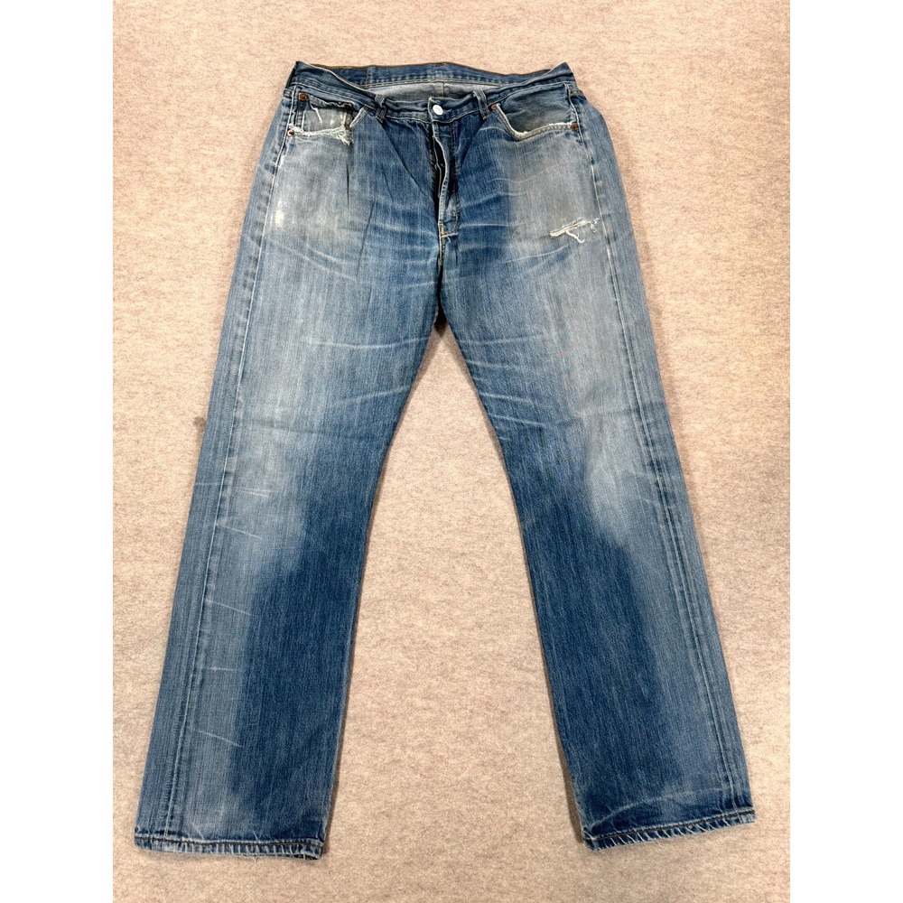 Levis 501 Original Fit Jeans Mens 36x34 Blue Denim Cotton Mid Rise Streetwear